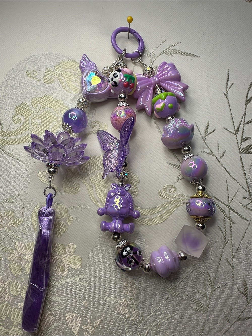 Lavender  beaded phone,keychain,handbag decoration,and  car pendant with Tassel